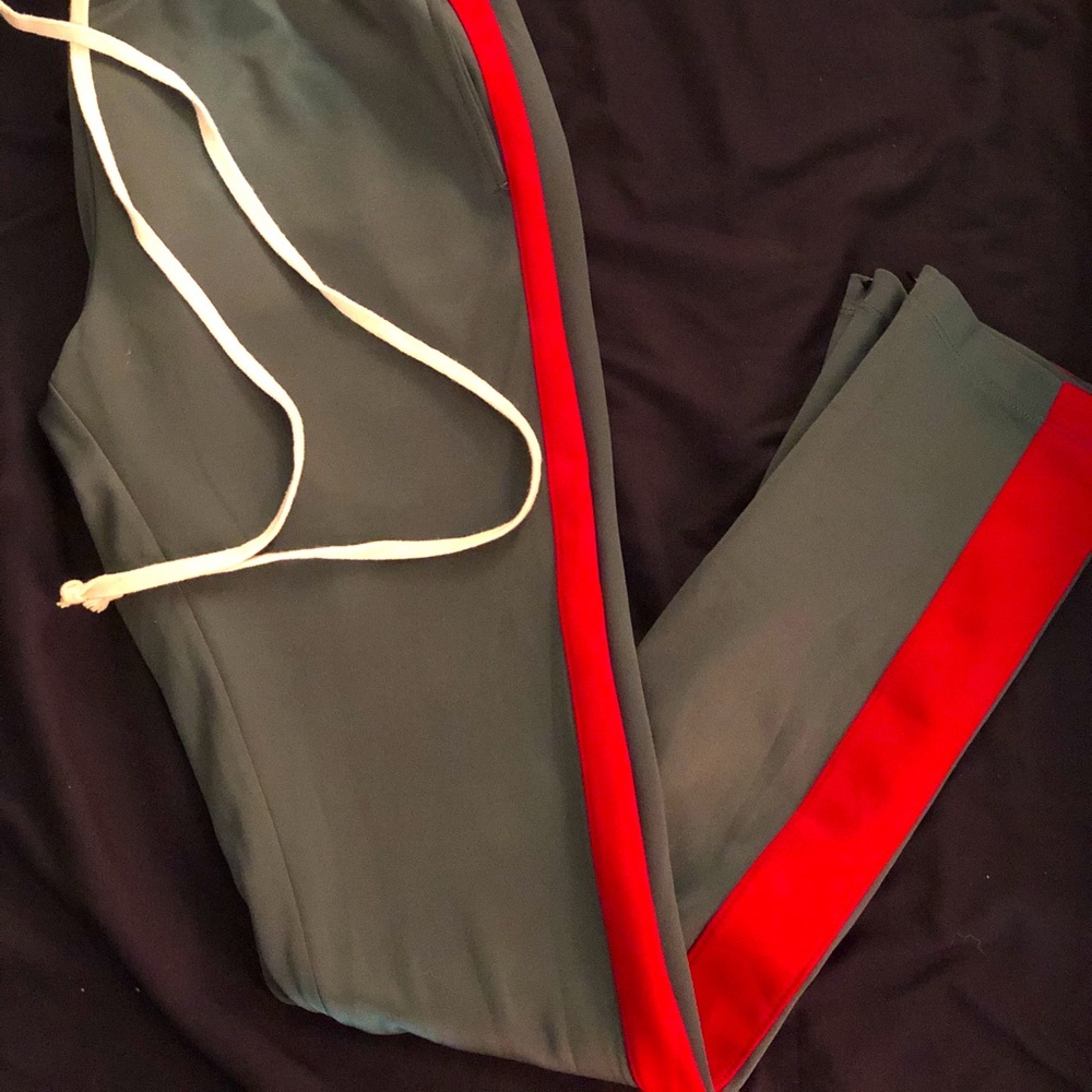 Green with red stripe joggers